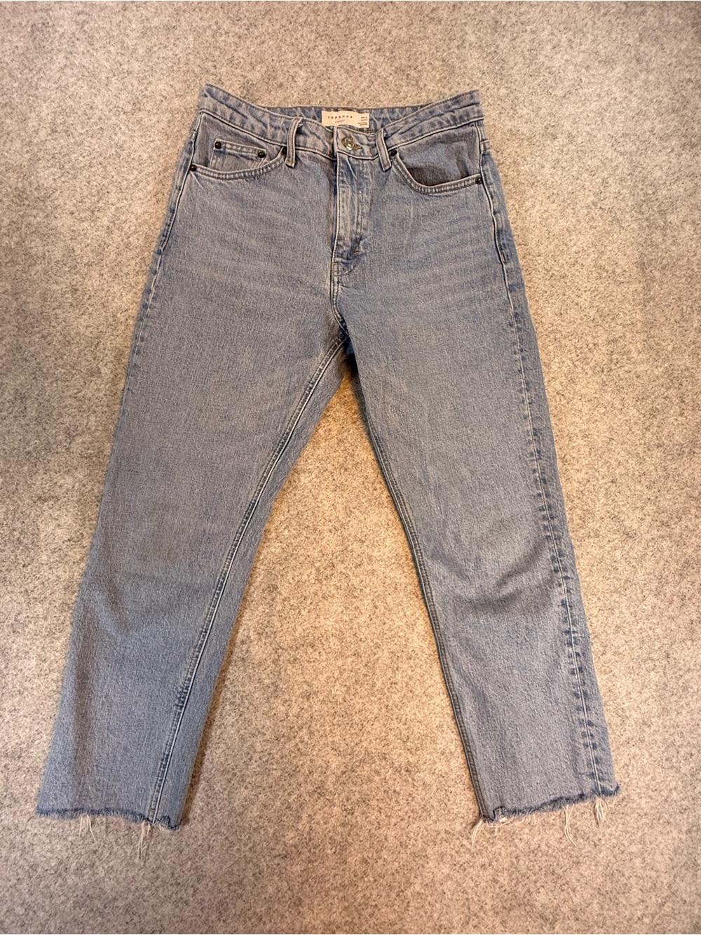Topshop Straight Leg Jeans W28 L30 Light Wash Raw Hem Cropped Denim
